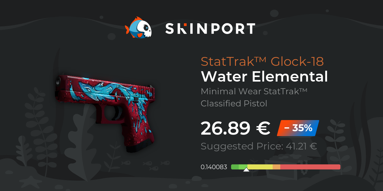 StatTrak™ Glock-18 | Water Elemental (Minimalt slitage) - CS:GO - Skinport